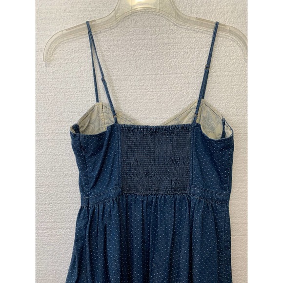 Free People Denim Blue Jean Dot Bustier Mini Sun Dress Fit And Flare Size Small - Picture 6 of 9
